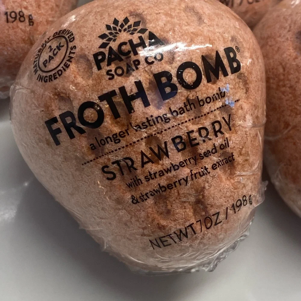 Pacha Soap Company Strawberry Froth Bomb Bath Set of 5 NEW - Picture 2 of 7